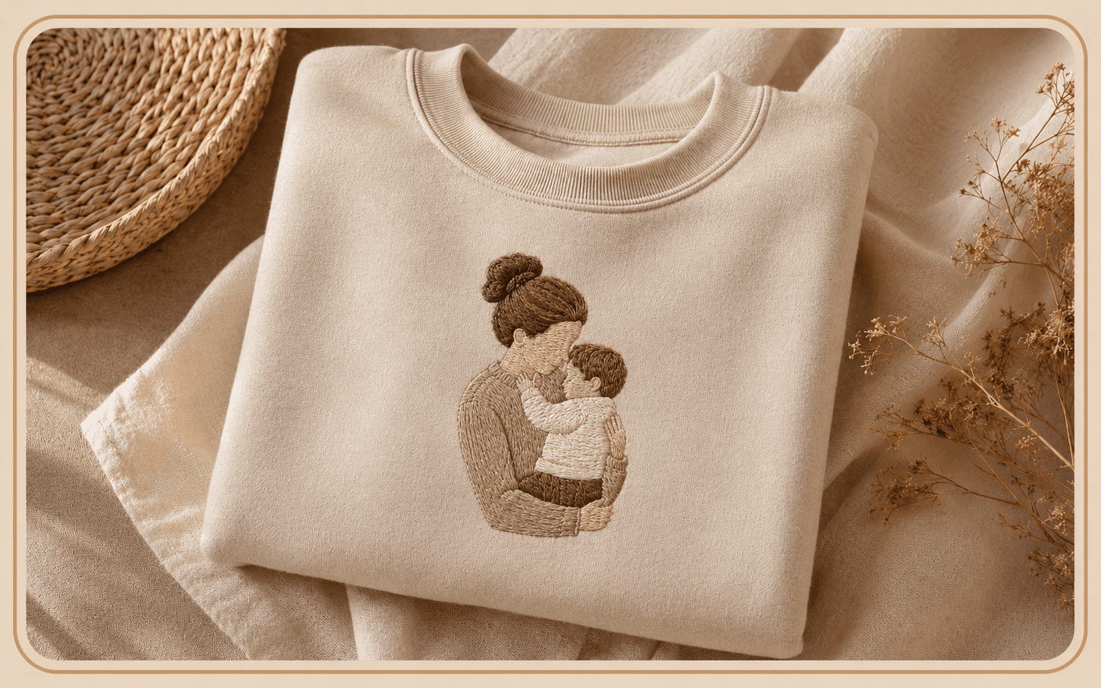 Sudadera personalizada con bordado de una madre abrazando a su hijo