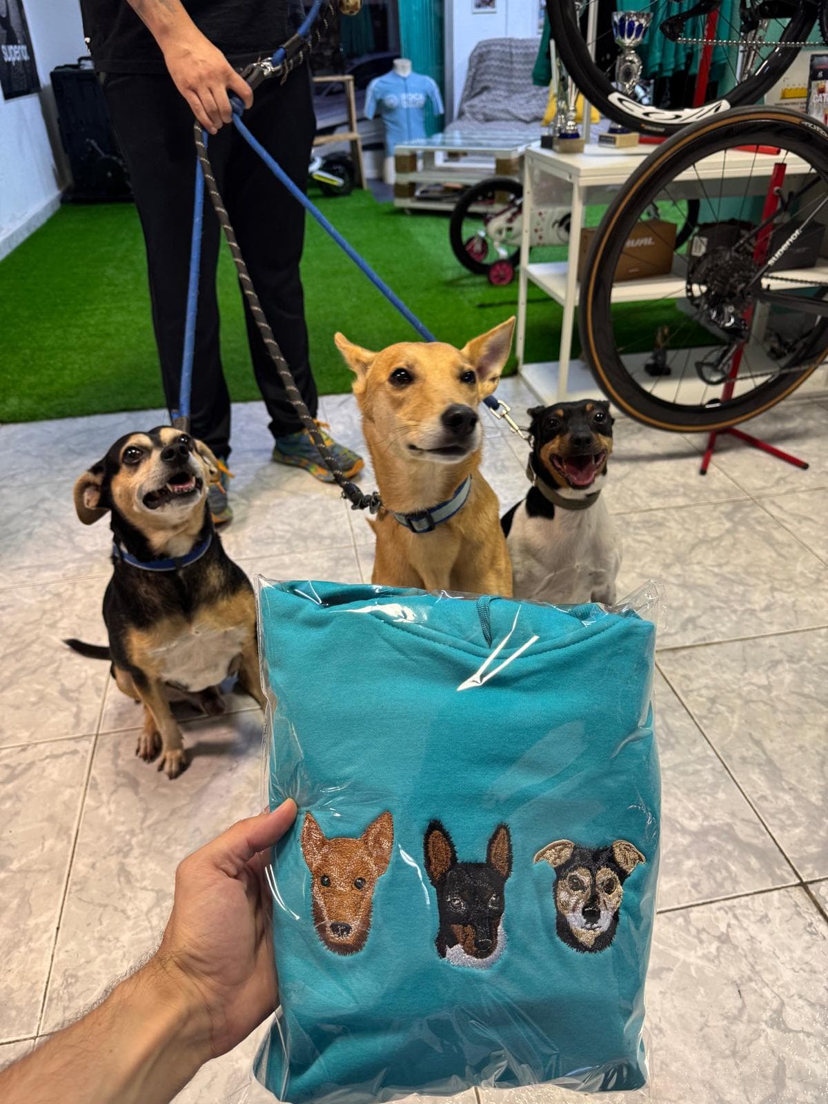 Prenda con los tres perros bordados